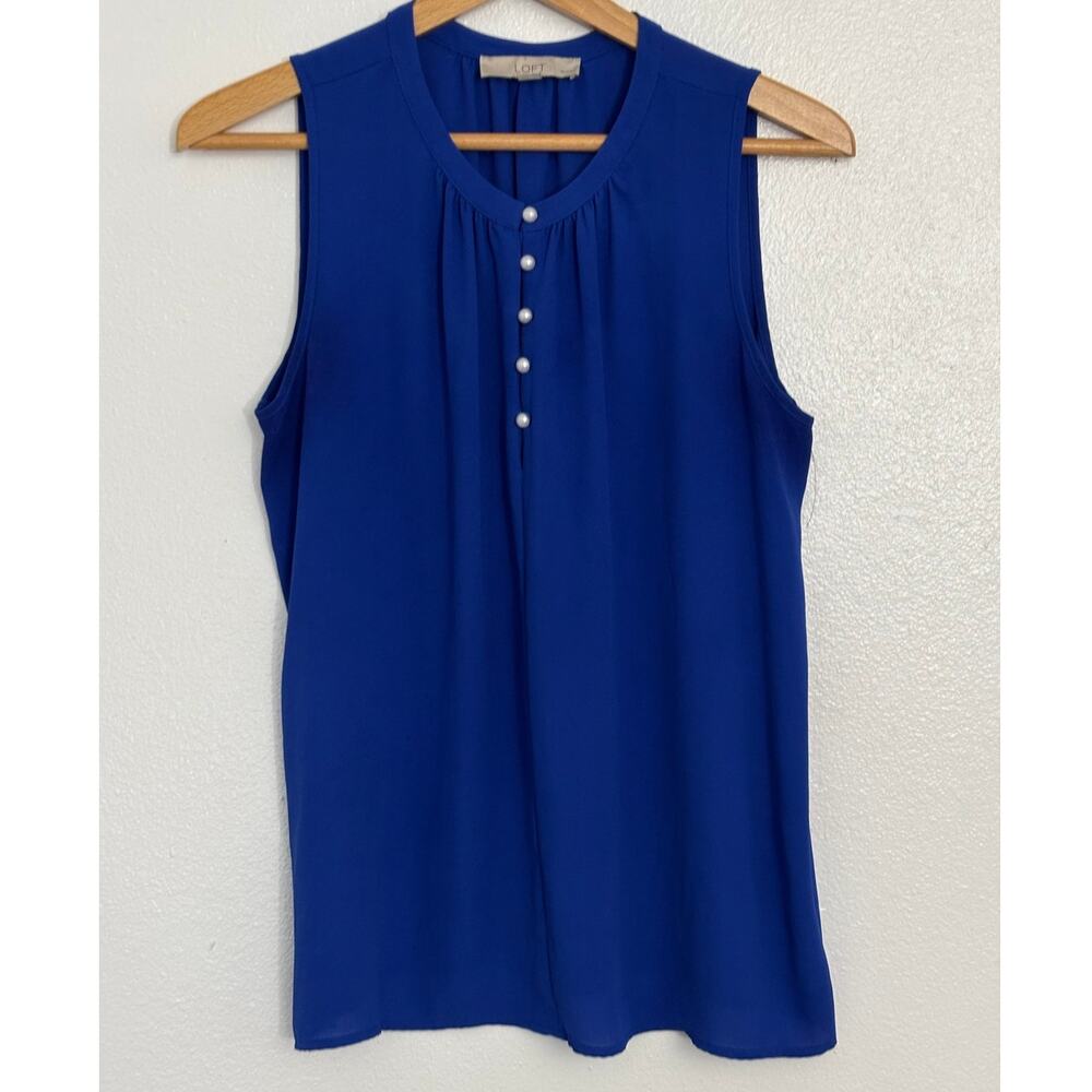 LOFT PETITES Blue Sleeveless Top Solid Lightweight Women Size LP